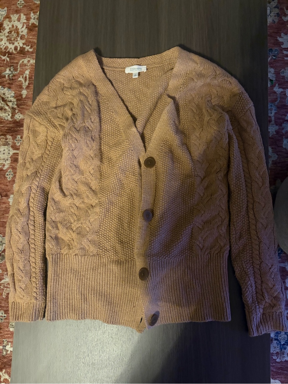 Have Cable-Knit Button Cardigan - Camel Brown